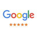 Google logo with five gold stars below indicating a five-star rating or review.